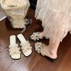 2025 spring and summer new large size flat slippers women wear soft bottom versatile pearl beach sandals