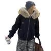 Giacca con Cappuccio American Retro Scolpita Aquila di Montagna Foderata in Velluto con Collo in Pelliccia - Cappotto Invernale Unisex