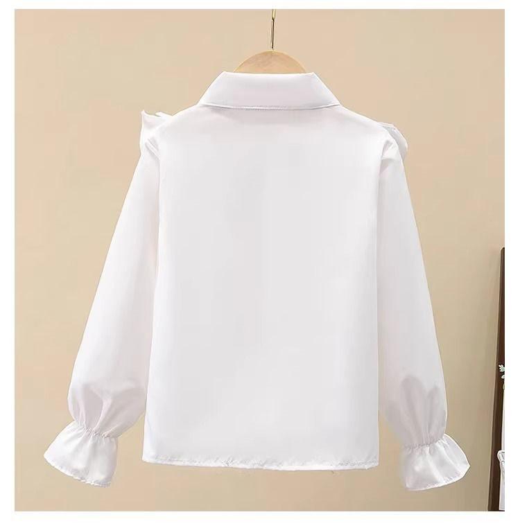 Autumn White Girls' Peter Pan Collar Long Sleeve Shirt - Fashionable Top for Big Kids and Students