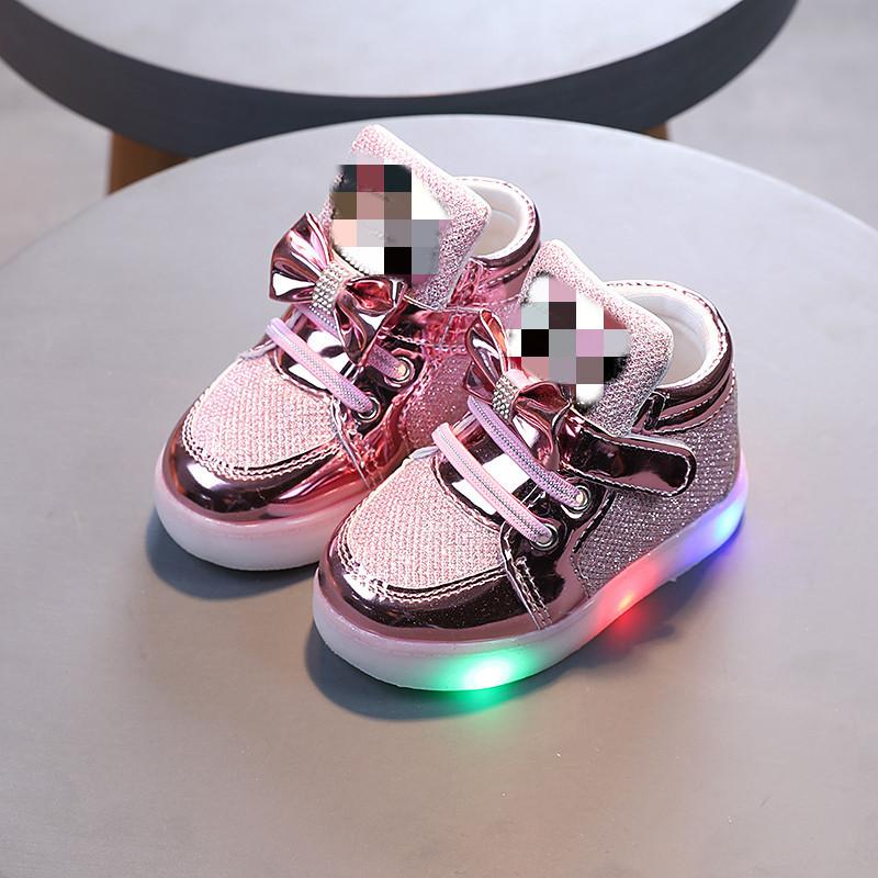 Fashion Breathable Rhinestone Light Up Princess Casual Shoes For Little Girls 21