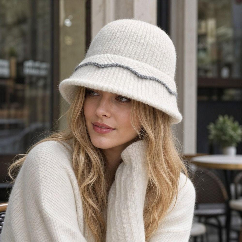 Warm Bucket Hat Wool Knitted Beanie Hat New Fisherman Hat  Autumn