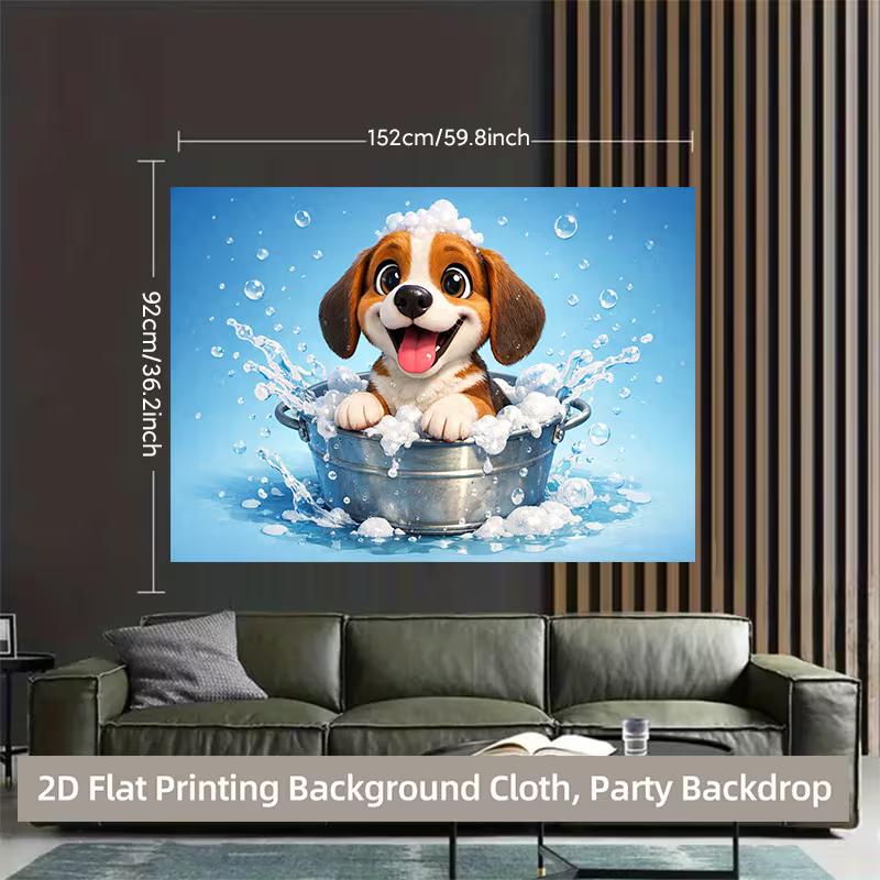2D Adorable Beagle Puppy Bath Party Tapestry Blue Water and Bubbles Art Print