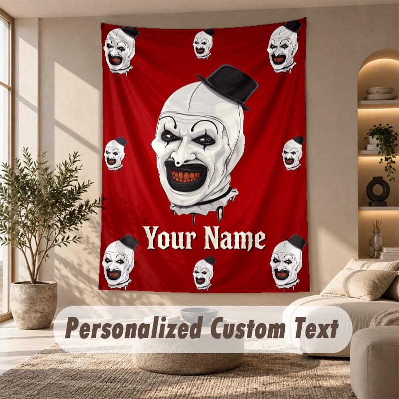 Wandteppich Benutzerdefinierter Name Text, Wandbehang Teppich Heimzimmer Dekor Terrifier Art der Clown