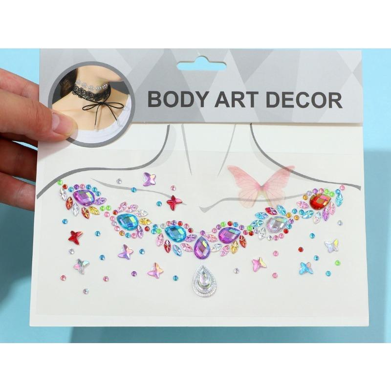 Fashion Clavicle Chain Diamond Stickers Stage Makeup Stickers Temperament Color Butterfly Clavicle Stickers Necklace Stickers