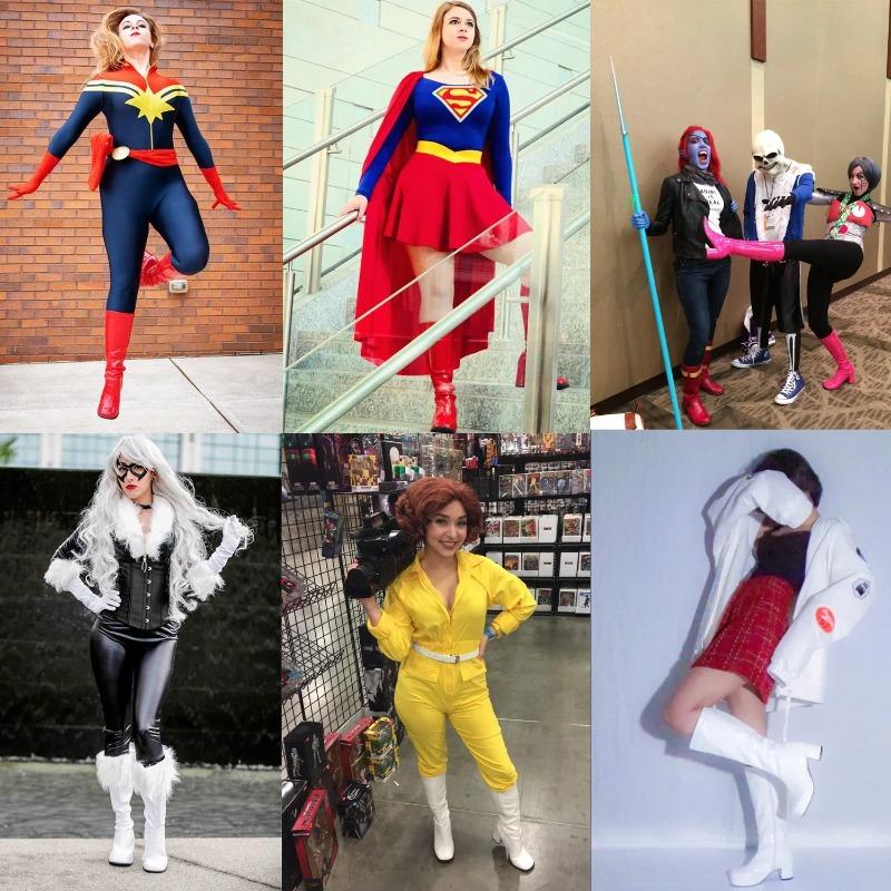 Women Boots Fashion Go Go Boots Cosplay White Red Knee High Boots For Women Plus Size Zipper Boats High Heel Shoes