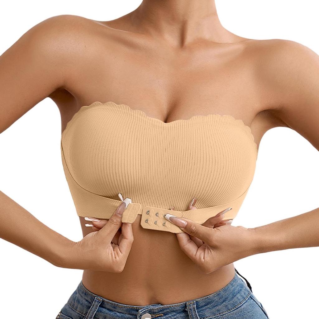 Trådlösa Axelbandslösa Bh:ar Med Knäppning Framtill För Kvinnor Push Up Bandeau Komfort Framhake Nedre Kant Bralette Underkläder
