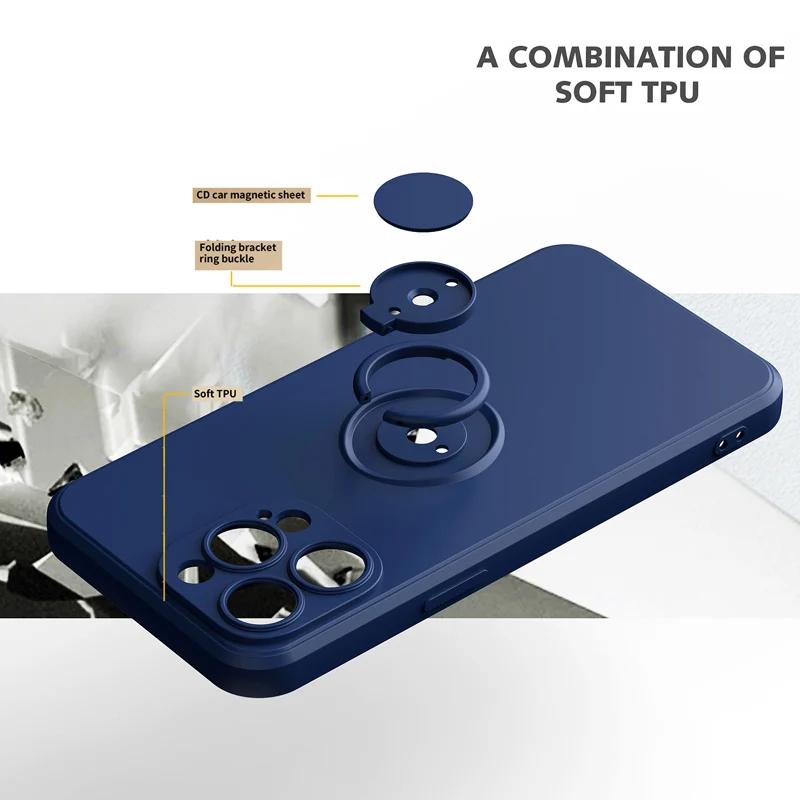 Magnetic Soft Silicone Phone Case For For Iphone 15 13 14 11 12 Pro Max XS XR 8 7 15 Plus SE  Full With Ring Holder Stand Cover