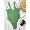 2026 Nuovo Costume da Bagno Intero a Coste Monocolore Push Up Costumi da Bagno Femminili Scollo a U Verde Costume da Bagno Monokini