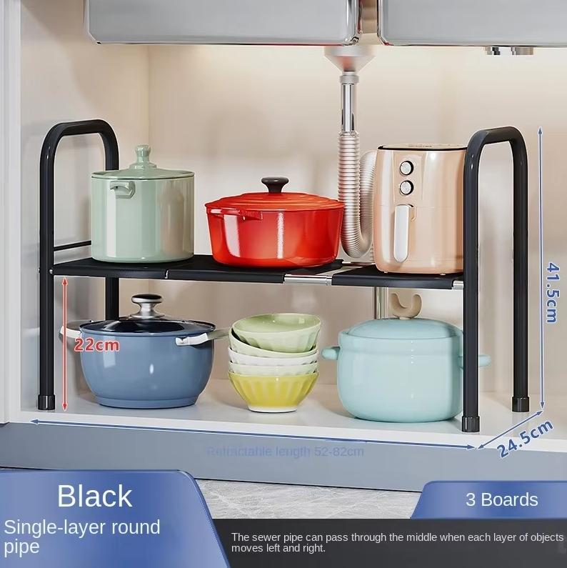 Kitchen Retractable Drain Trough Storage Rack, Cabinet Layered Rack, Storage Rack Layered Rack, Multifunctional Pot Rack
