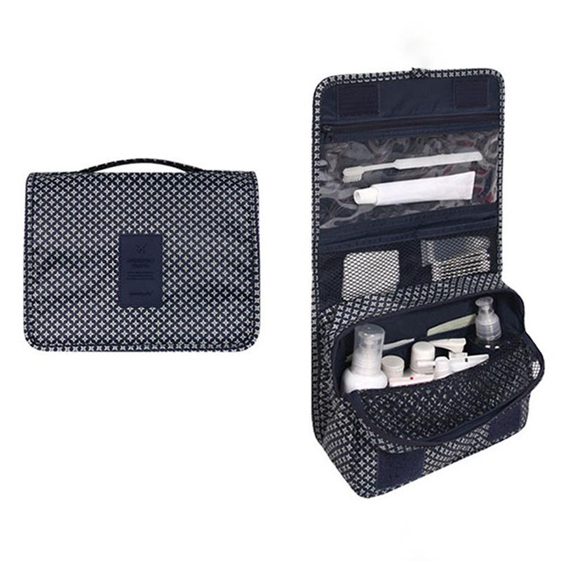 

Portable Travel Toiletry Bag Oxford Cloth Waterproof Wash Bag Storage Pouch with Hanging Hook Navy Blue+Dot