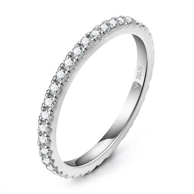 Solid 925 Sterling Silver Rings for Women Moissanite Full Eternity Wedding Band Engagement Wedding Ring Fine Jewelry