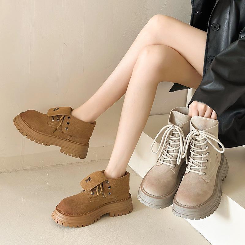 Martin Boots Women's New Summer Fashion Retro Two Wear Rhubarb Boots Versatile Flip Platform Short Boots