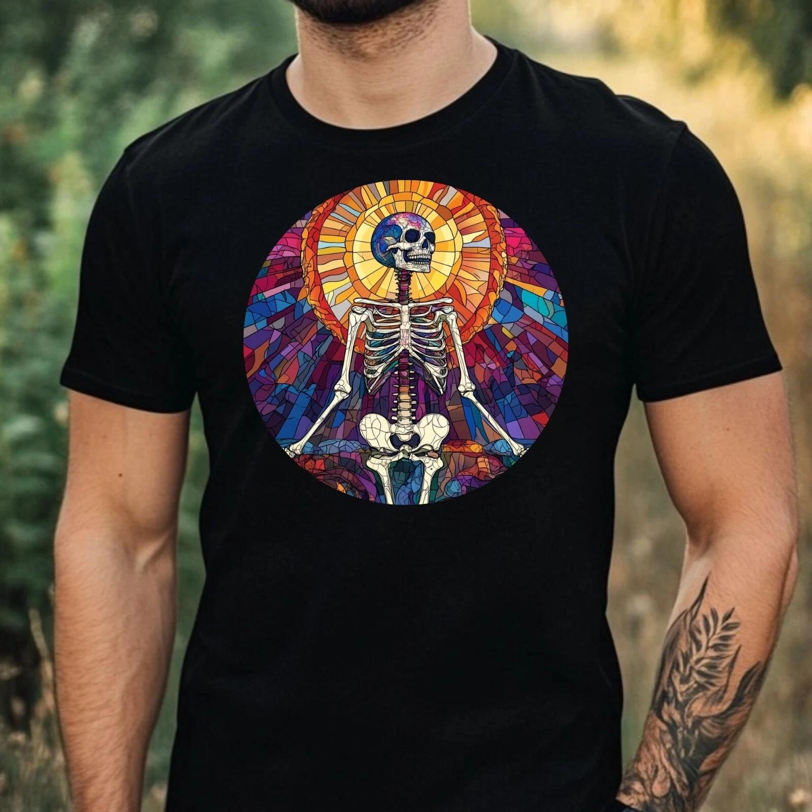 T-Shirt Herren Skelett Buntglas Motiv Baumwolle Größe XS bis 5XL XXXXL