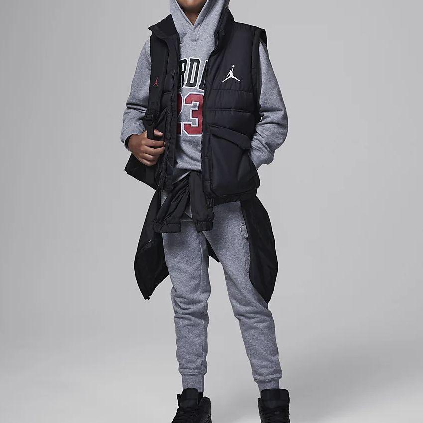 Jordan Alphanumeric Hoodie Casual Plus Velvet Long-Sleeve Sweatshirt Kids Tops Carbon-Grey FV3203-091