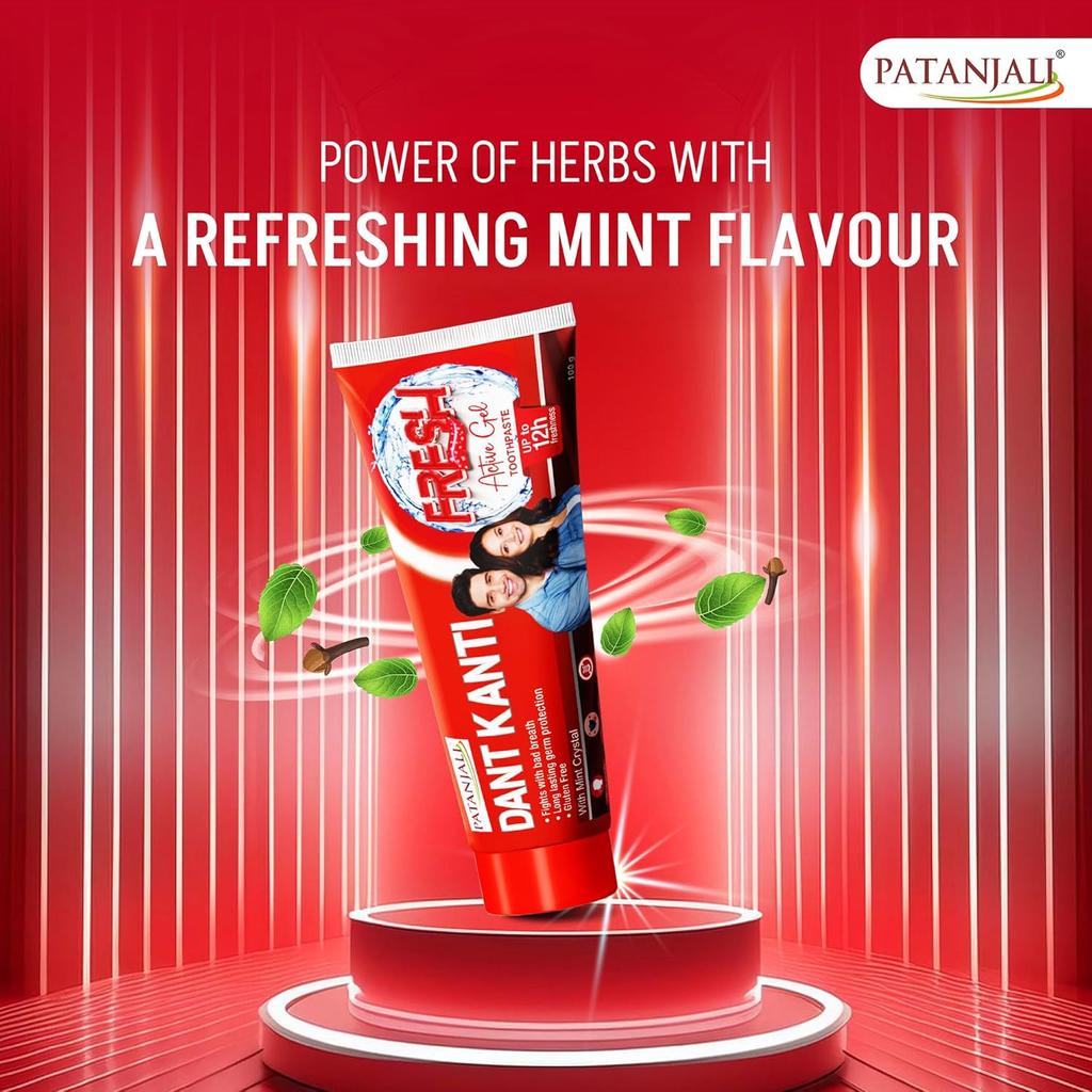 Patanjali Dant Kanti Fresh Active Gel Toothpaste 300 G Mint Crystal Deep Clean Gum Care Strong Teeth Fresh Breath