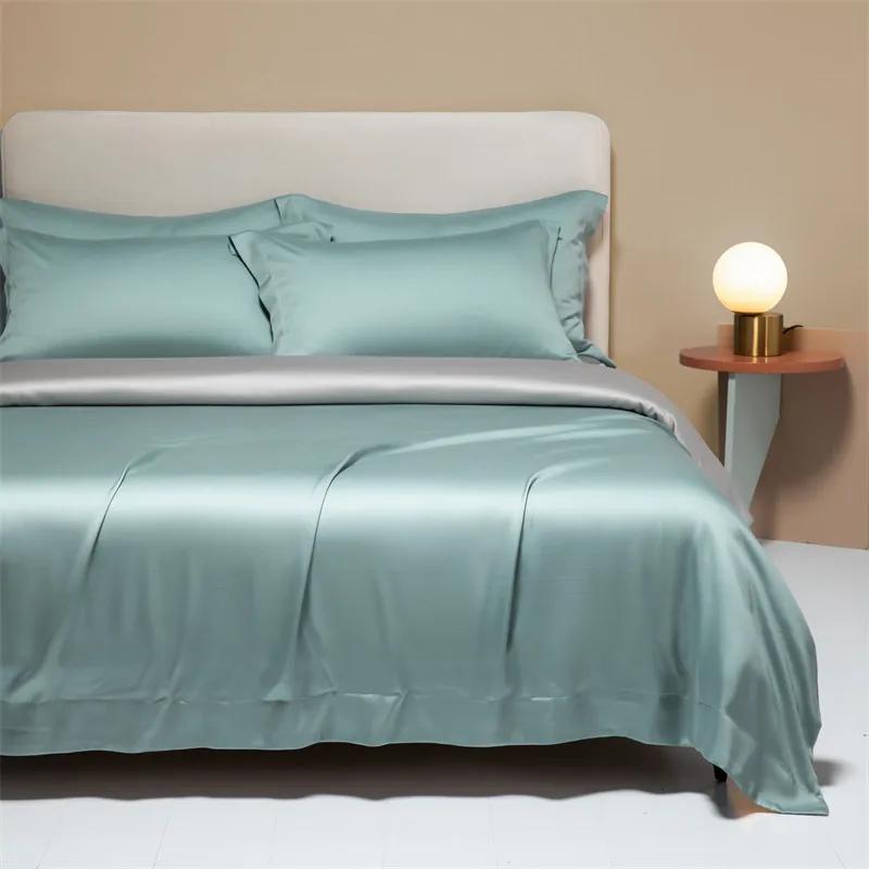 High-End 120S Natural Fabric Bedding Sets Summer Cooling Ice Silk Fitted Sheet Set Skin Friendly Comfortable Bedclothes For Home