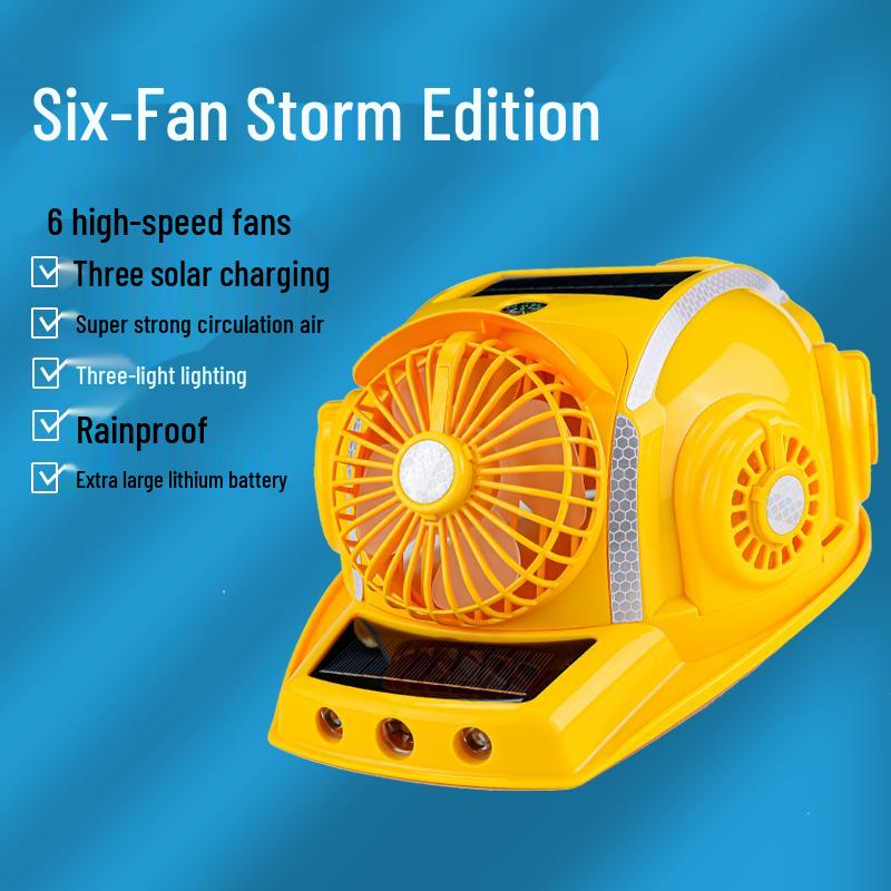Six-Fan Multifunctional Cooling Hat with Solar Bluetooth Headlamp