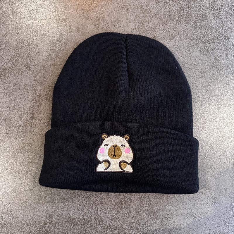 Fashion Knitted Hat With Capybara Embroidery Design Suitable For Daily Use