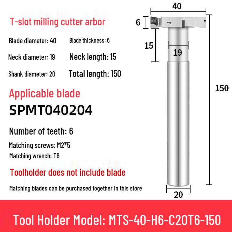 CNC T-Slot Milling Cutter with HTS Three-Sided Blade, Shank Thickness: 6, 8, 10, 12 Mm