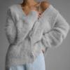 Lazy wind knitted cardigan women's European, American autumn and winter fashion v-neck loose imitation mink sweater jacket knitted sweater