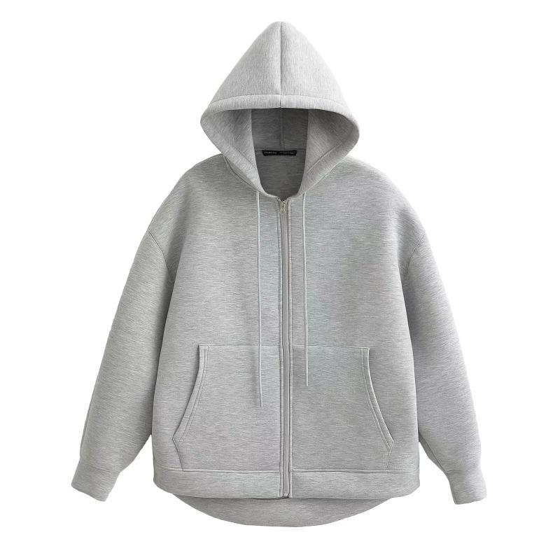 Autumn Women Casual Hooded Jacket Loose Oversize Zipper Hoodie Sweatshirts Solid Coat Office Lady Chic Outwear Tops