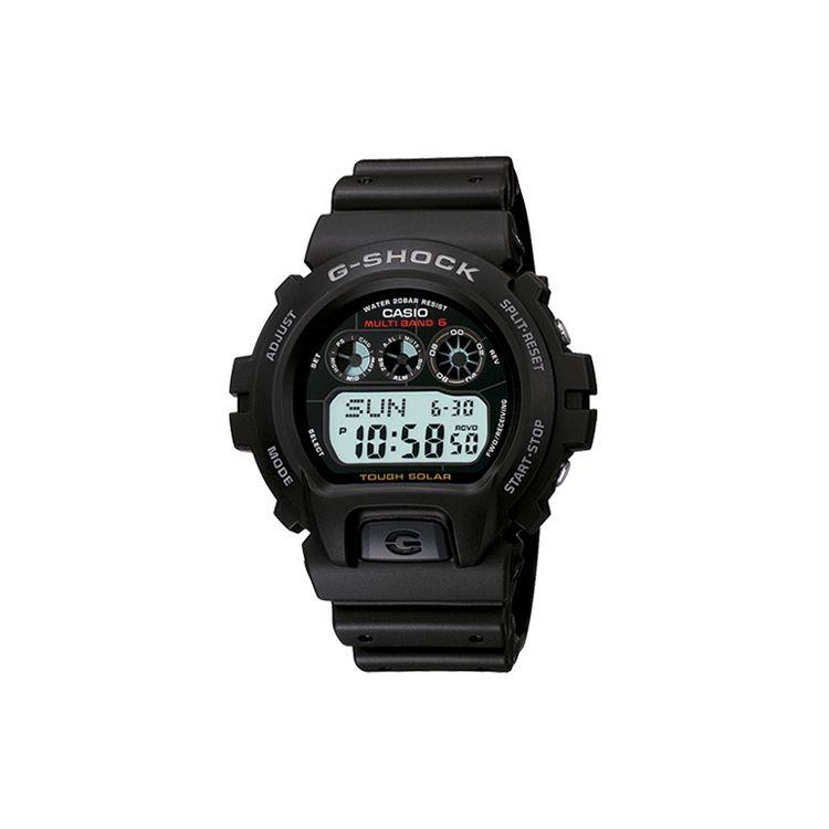 Casio G-Shock Classic Series Six Station Radio Wave Fluorescent Lighting Solar Movement Resin Strap Watch Men watches Black GW-6900-1 Black Strap