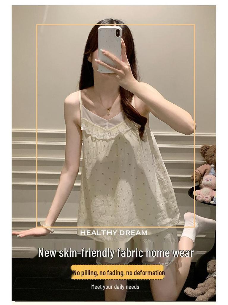 Princess Style Cloud Cotton Pajama Set for Women with Built-in Bra