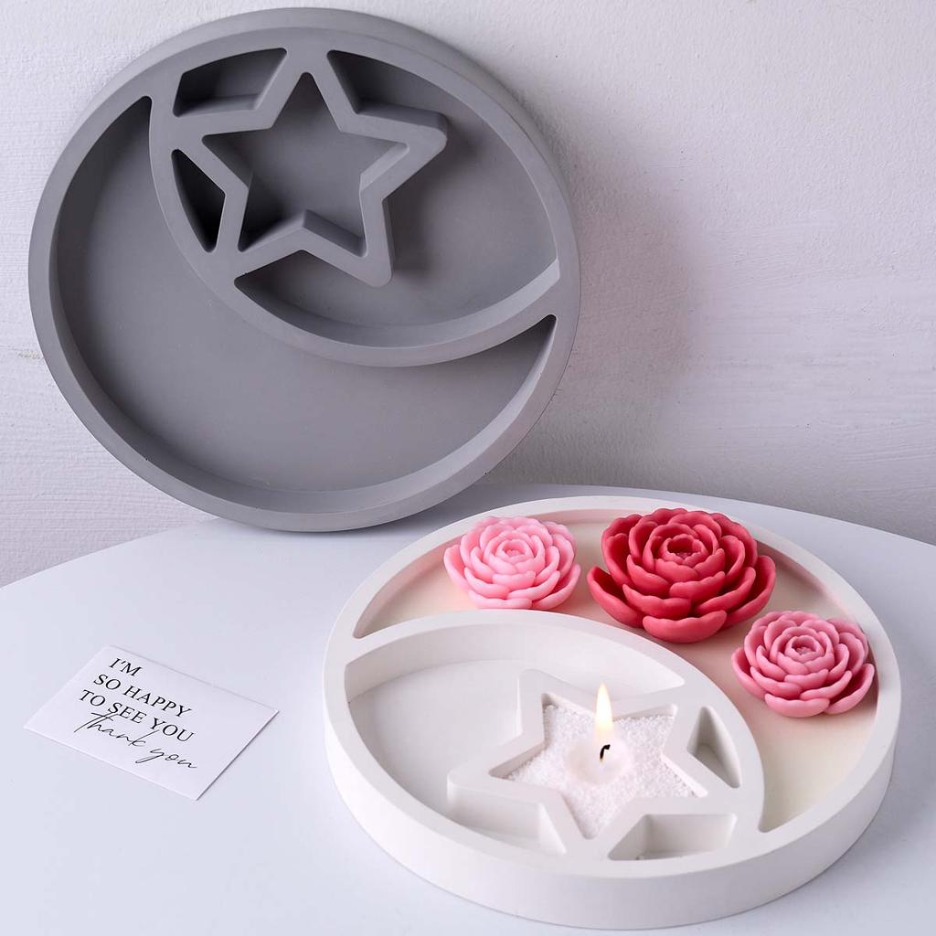 Moon Star Tray Silicone Mold DIY EID Mubarak Jewelry Display Plate Casting Molds Plaster Resin Storage Box Craft Making Home Dec
