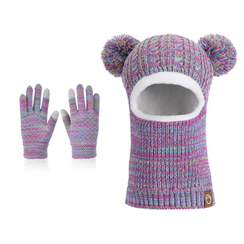 Winter Baby and Baby Warm Knitted Woolen Hat, Children's Hat, Integrated Scarf, Thick Velvet Ear Protector, Headband Cap