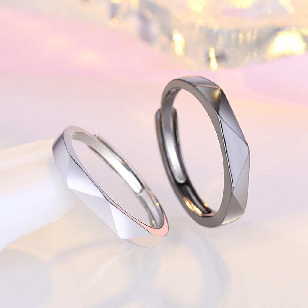 Black and White Rhombus Ring for Boys and Girls Couples Simple Pair Ring