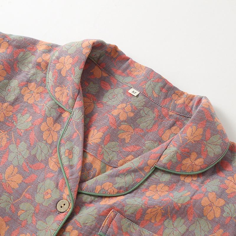 Cotton Winter Women Pajamas Long Sleeved Pants Women's Pajamas Suit Two Piece Set Home Clothes Flower Jacquard Sleepwear