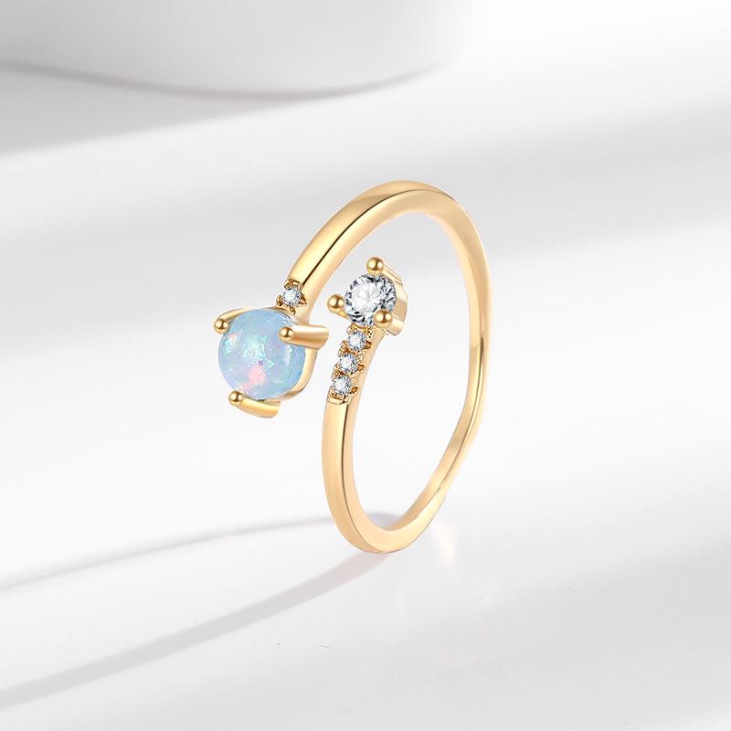 Elegant European-American Style Adjustable Opal Ring with Zircon for Women