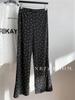 Gray Floral Micro-Flare Women's Pants, Size 26, Thin Style, Elastic High Waist, Korean Age-Reducing, Casual Slim Fit, Spring/Autumn.