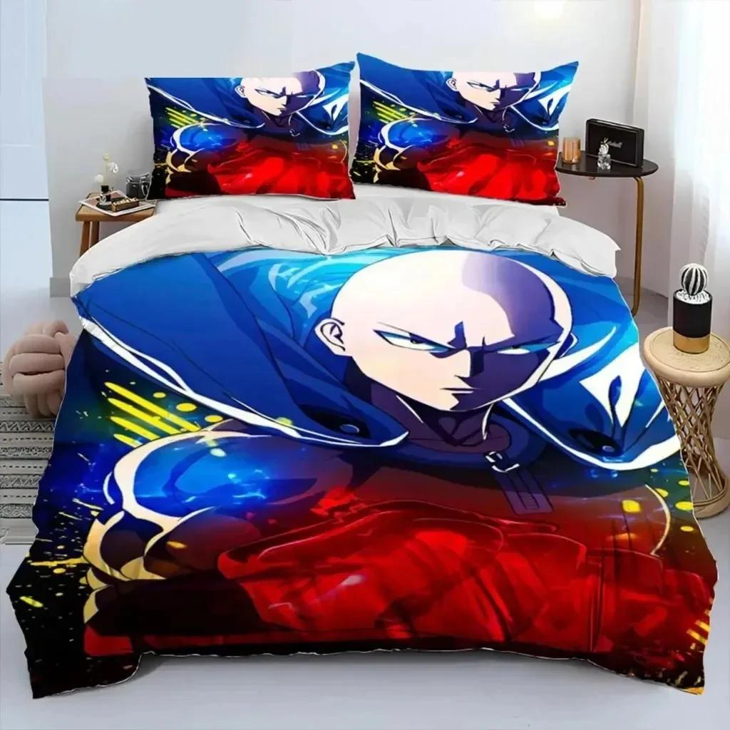 Anime One-Punch Man Saitama Beding Set Printed Bed Linen Set With Pilowcase Bed Soft Duvet Cover Soft Single Double Quen Super King-Sized Dimensionsd