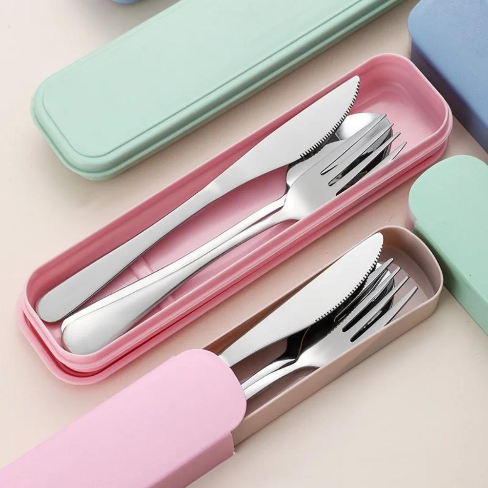 Portable Travel Utensils Set with Case Reusable Stainless Steel Silverware Flatware Camping Cutlery Include Fork Spoon Knife