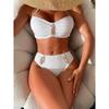 Women Solid Color Swimsuit Sexy Tight Fitting Suspender with Backless Stripes Bikini Fashion Pure Cotton Split Style Swimsuit