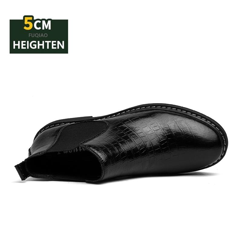 Fashion Men Plus Size 48 Genuine Leather Snake Print Elevator Chelsea Boots Mid-Calf Pointed Toe Ankle Boots 5CM Height Increasing Boots