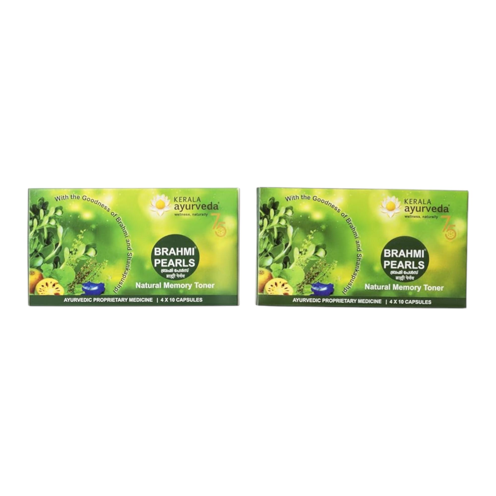 

Kerala Ayurveda Brahmi Pearls Brain Tonic Memory Booster for Focus Mental Clarity Stress Relief 40 Capsules X Pack of 2
