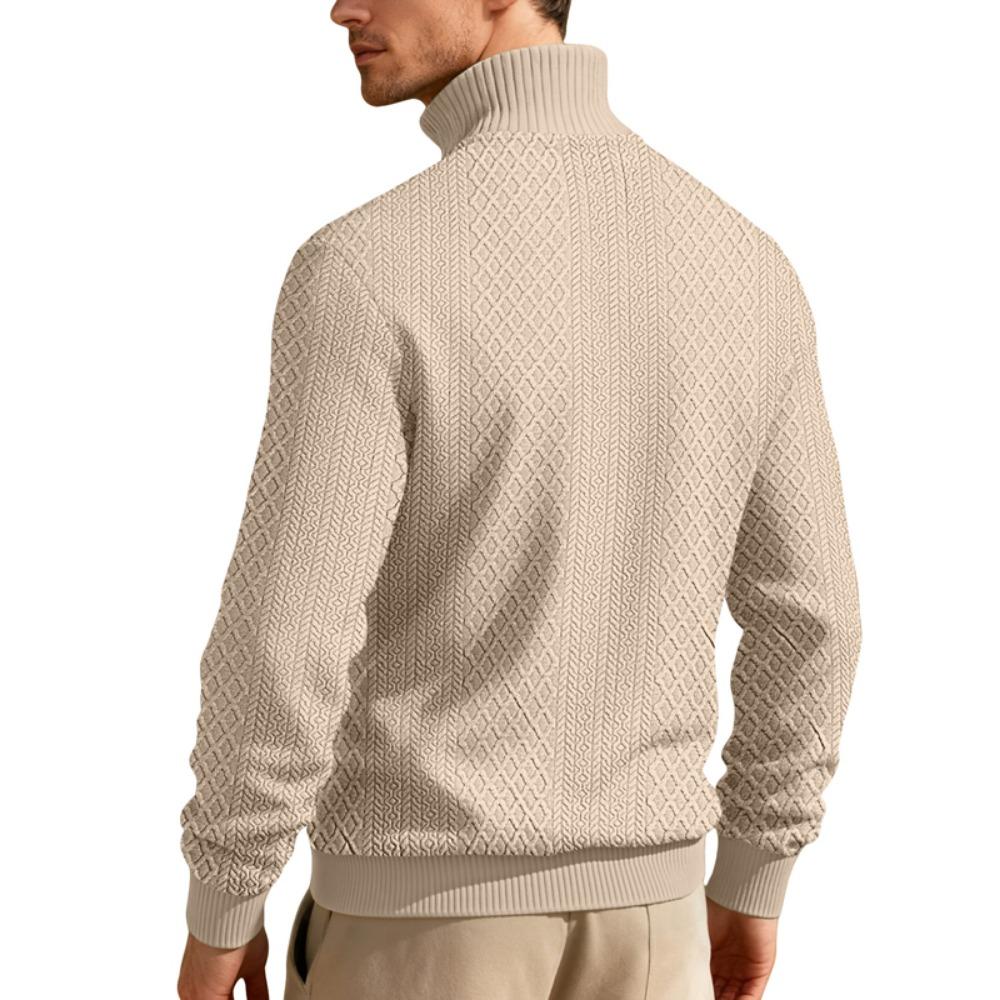 New American Fashion Men Sweatshirts Casual Loose Stand Collar Zip-up Long-sleeved Pullover Leisure Jacquard Solid Color Tops