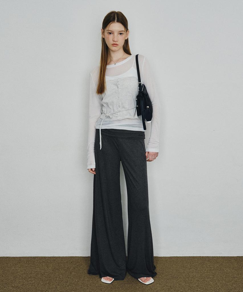 MONGDOL Foldable Elastic Waist Wide Pants Charcoal Mdpt083Charcoal