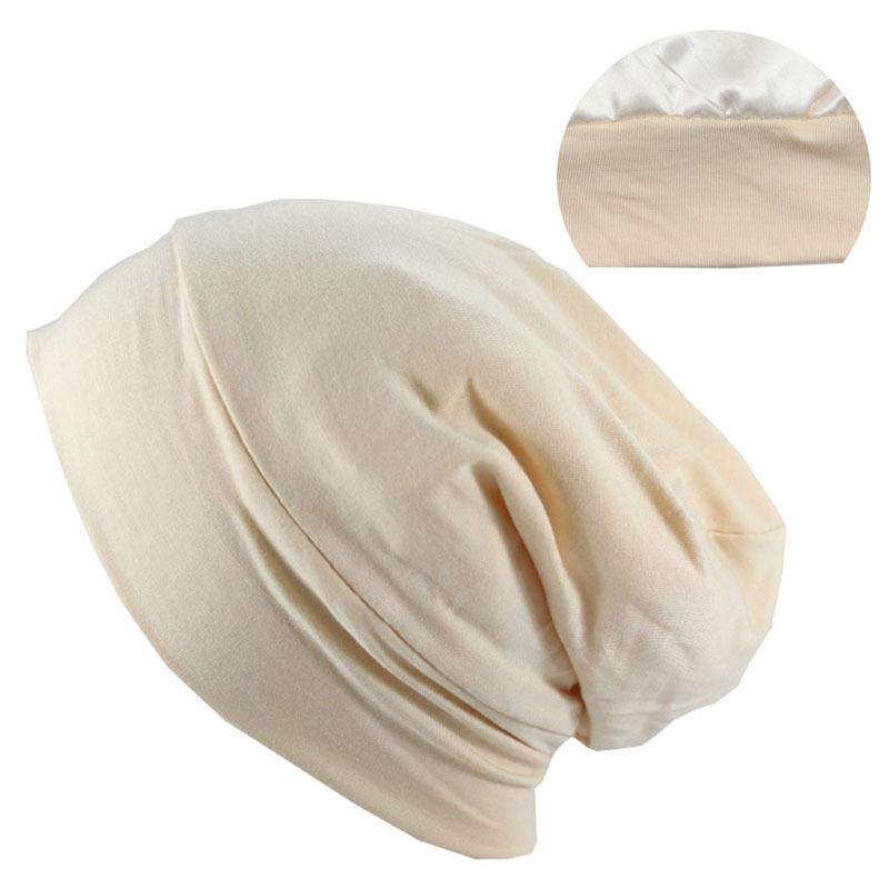 Baotou hat for men, bamboo fiber elastic cotton pullover hat, female chemotherapy cap, satin-lined double-layer nightcap, hair care cap.