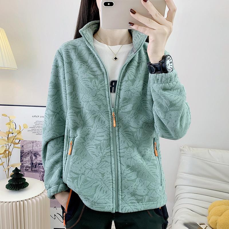 

Утепленная флисовая женская куртка со стойкой воротником, повседневная спортивная толстовка для улицы, мужская женская, осень-зима M зелёный