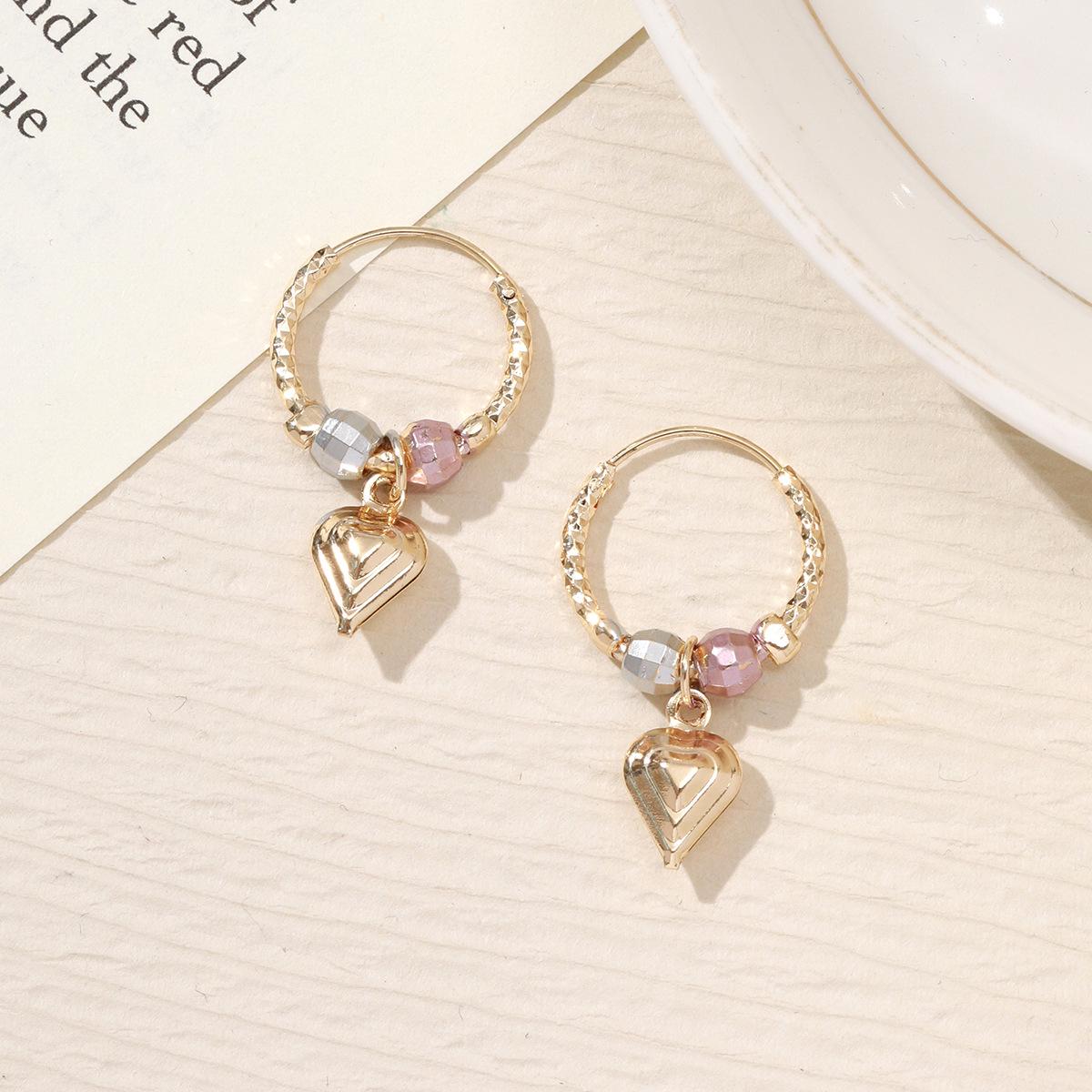 European & American Luxury Heart-Shaped Gold Earrings with Colorful Faceted Beads