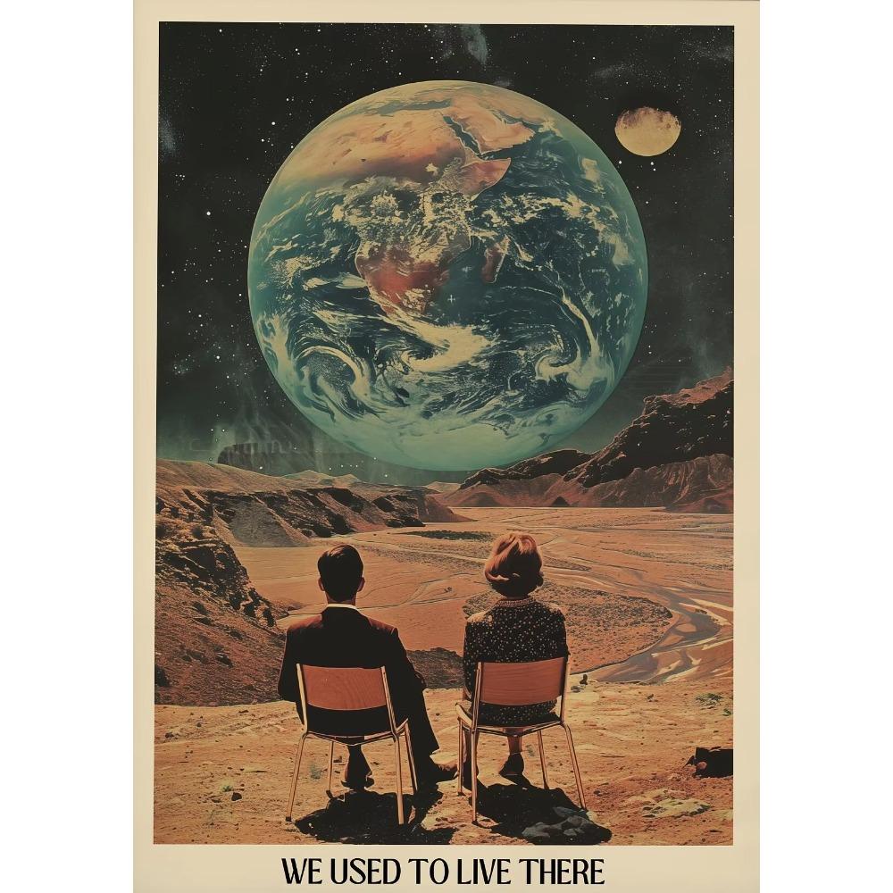 Surreal Cosmos Space UFO Sci Fi Poster Vintage Astronaut Alien Desert Canvas Painting Trendy Wall Art for Living Room Home Decor