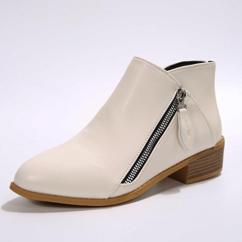 

Новая женская обувь: Женские ботильоны большого размера на толстом каблуке с боковыми молниями 36 слоновая кость