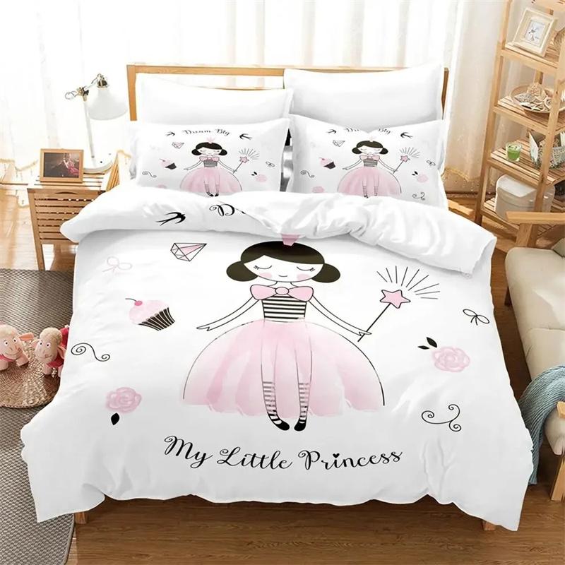 Cartoon Ballet Dancing Girl Duvet Cover Set Princess Twin Size Bedding Kids Nordic Bed Cover 150x90 Queen King