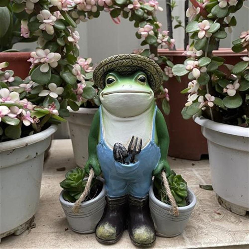 Froskestatue Levende Utseende Værbestandig Utsøkt utførelse Frog Yard Kunstharpiksskulptur for plenpynt