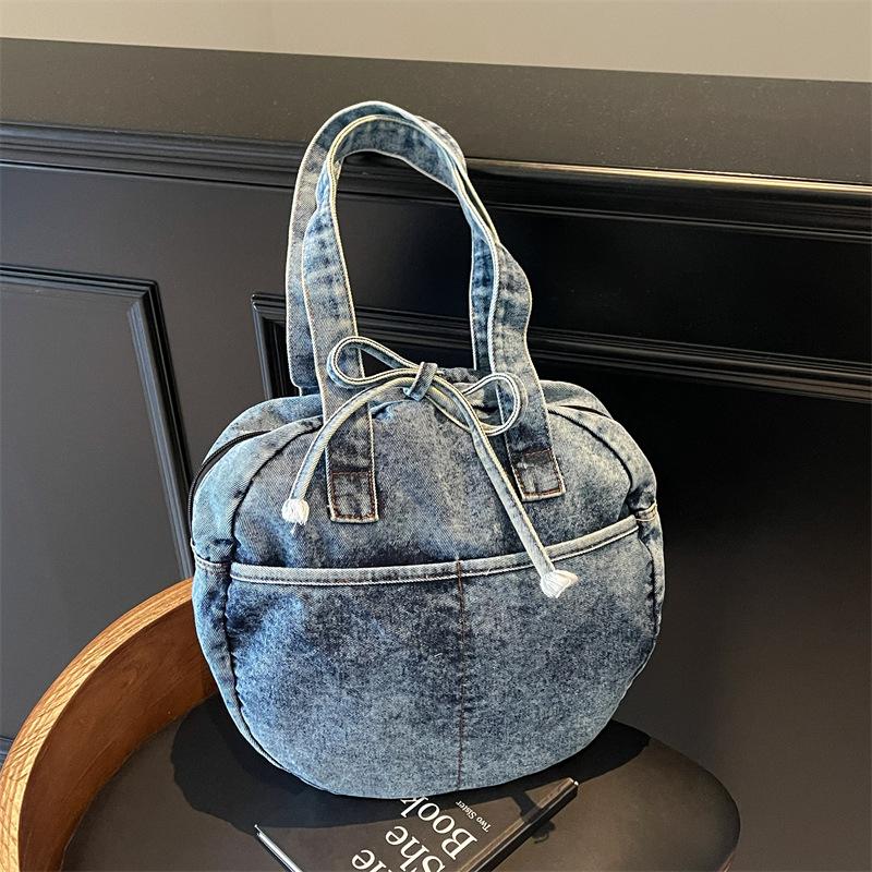 New denim underarm bag retro fashion niche design foreign style shoulder bag literary texture hand carry tote bag