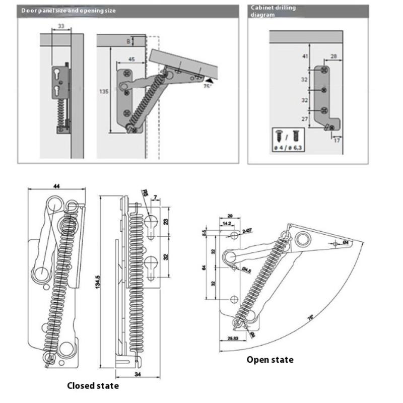 2Pcs 80 Degree Sprung Hinges Cabinet Door Lift Up Stay Flap Top Support Cupboard Kitchen Accessories