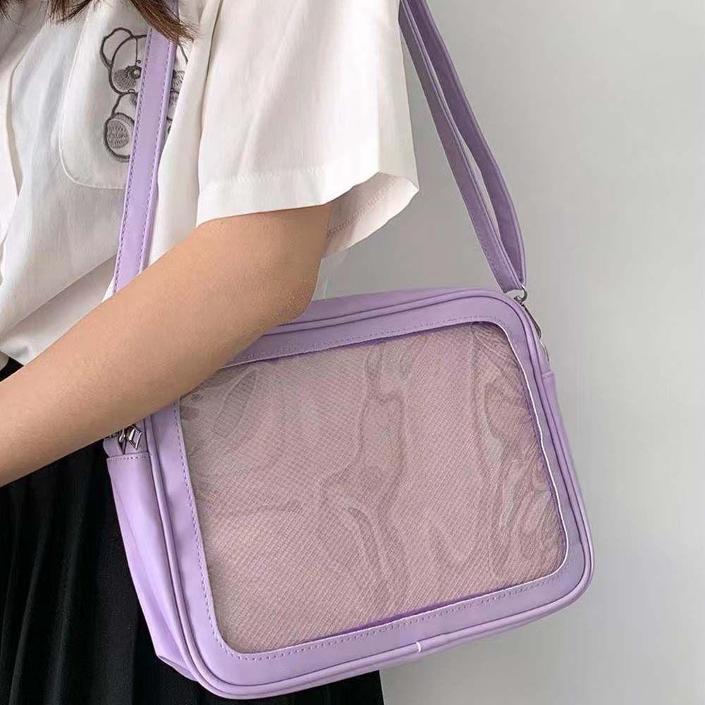 PU Solid Color Itabag Zipper Bag Shoulder Bag Casual Transparent Bags  Women